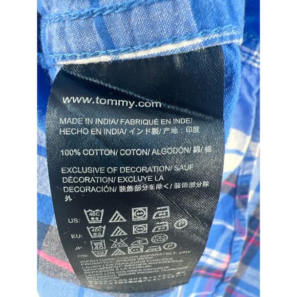 Tommy Hilfiger classic fit blue pink plaid long sleeve button front shirt sz XL - Picture 5 of 5